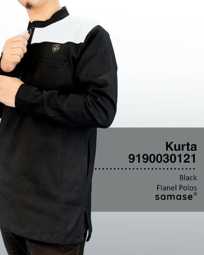 SAMASE 9190-03 KURTA PJG HITAM LIST BIRU MUDA