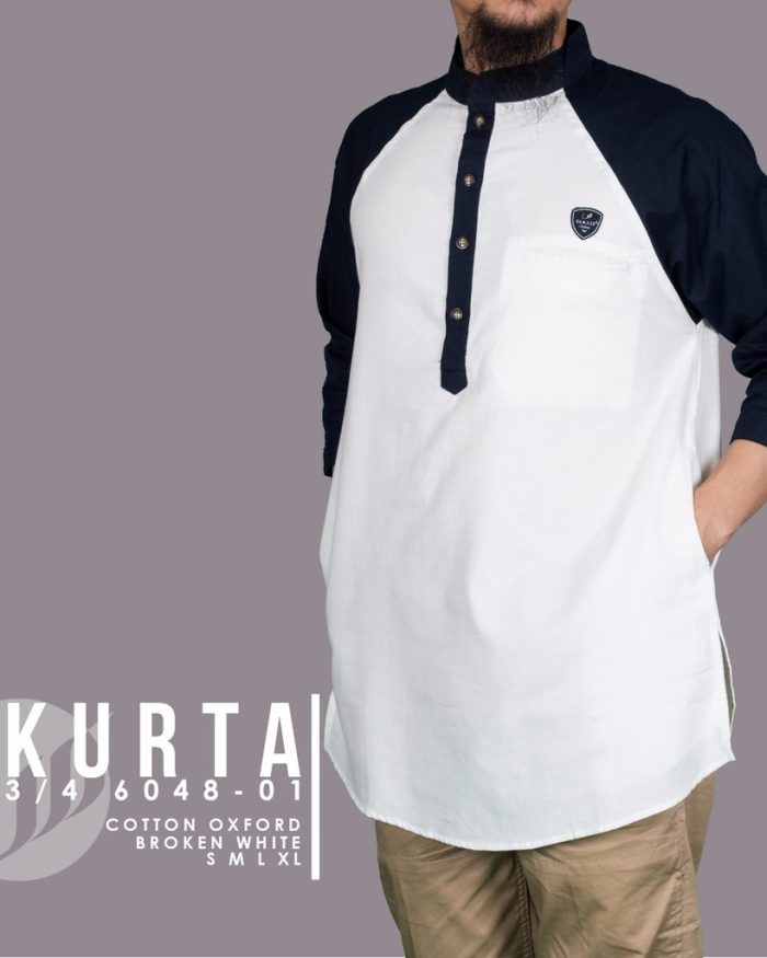 SAMASE 6048-01 KURTA 3/4 PUTIH LIST HITAM