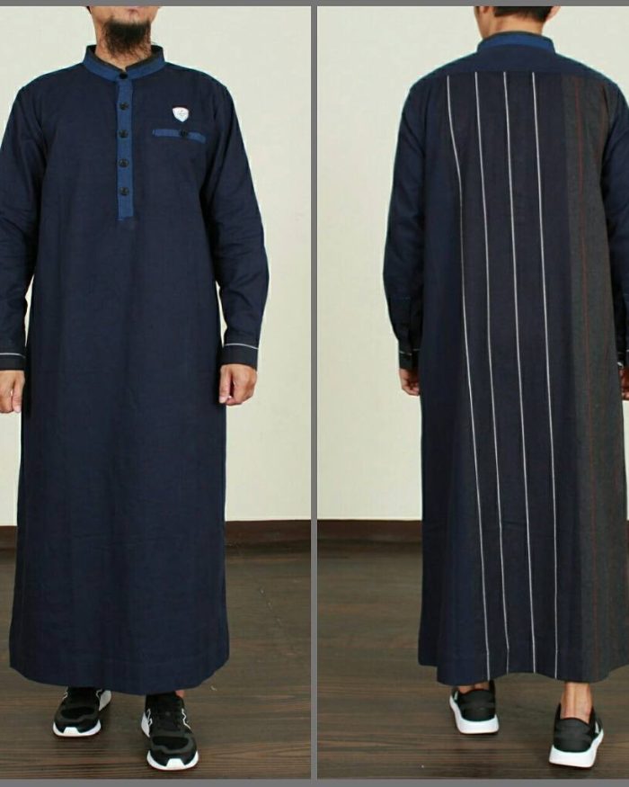 SAMASE 9080-01 JUBAH PREMIUM NAVY GARIS-BIRU TITIK
