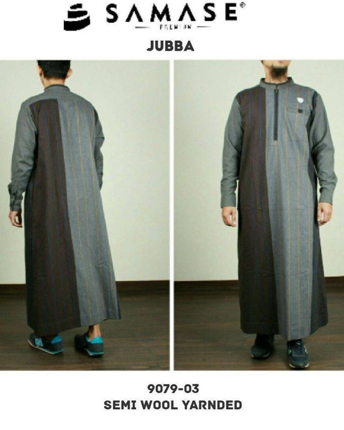 SAMASE 9079-04 JUBAH PREMIUM ABU MUDA GARIS KUNING