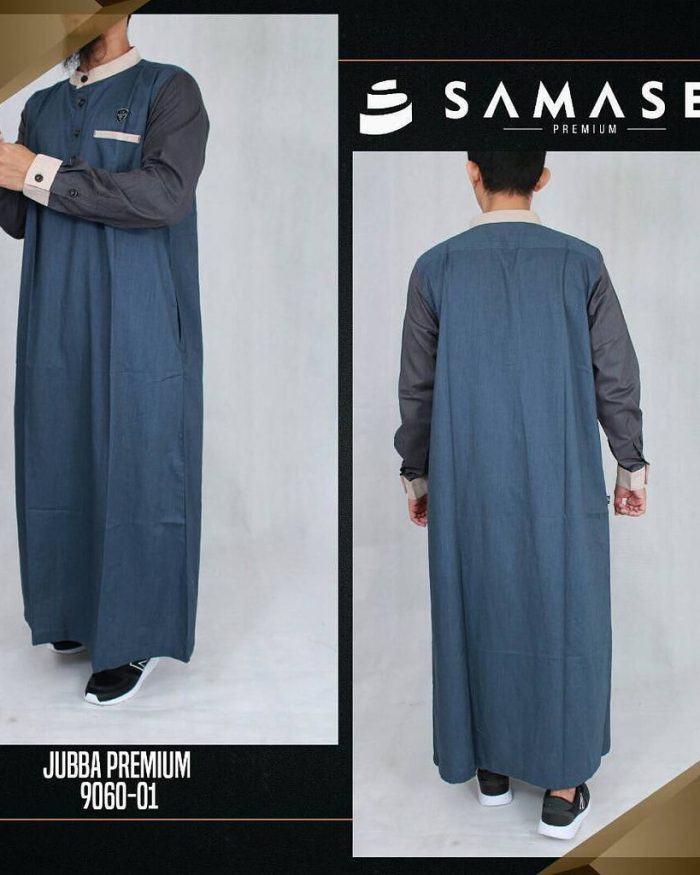 SAMASE 9060-01 JUBAH PREMIUM NAVY CREAM LGN HITAM