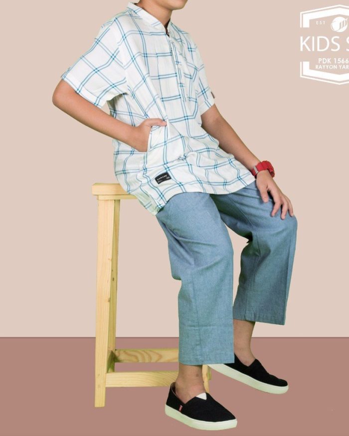 SAMASE 1566-01 KIDS SET PUTIH LIST BIRU
