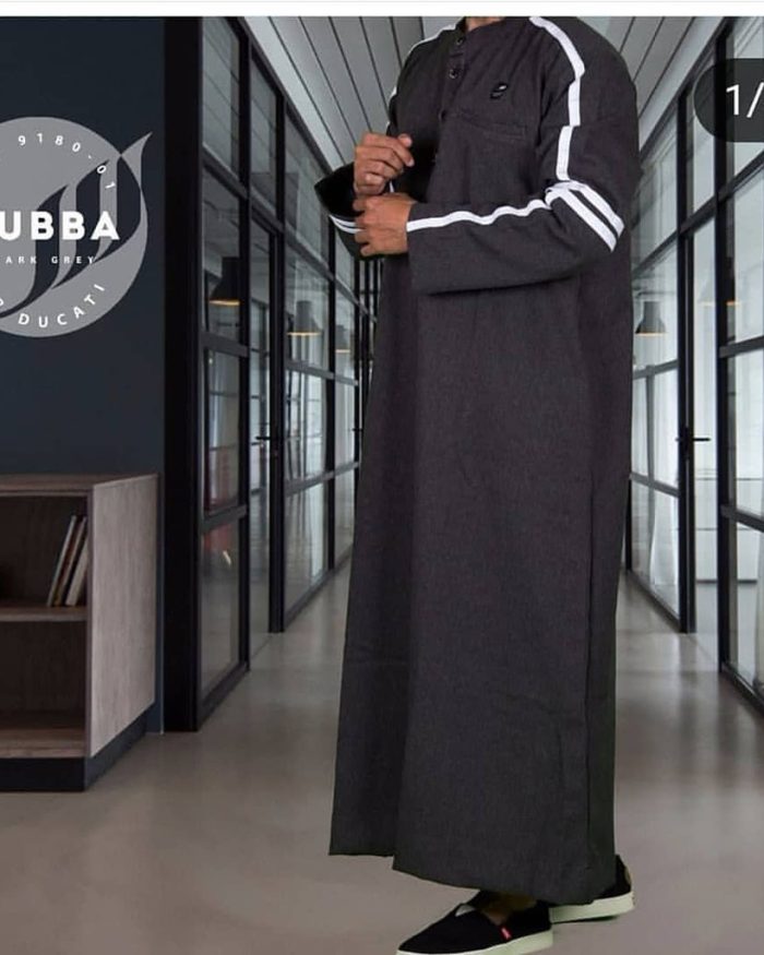 SAMASE 9180-01 JUBAH BIASA ABU LIST PUTIH