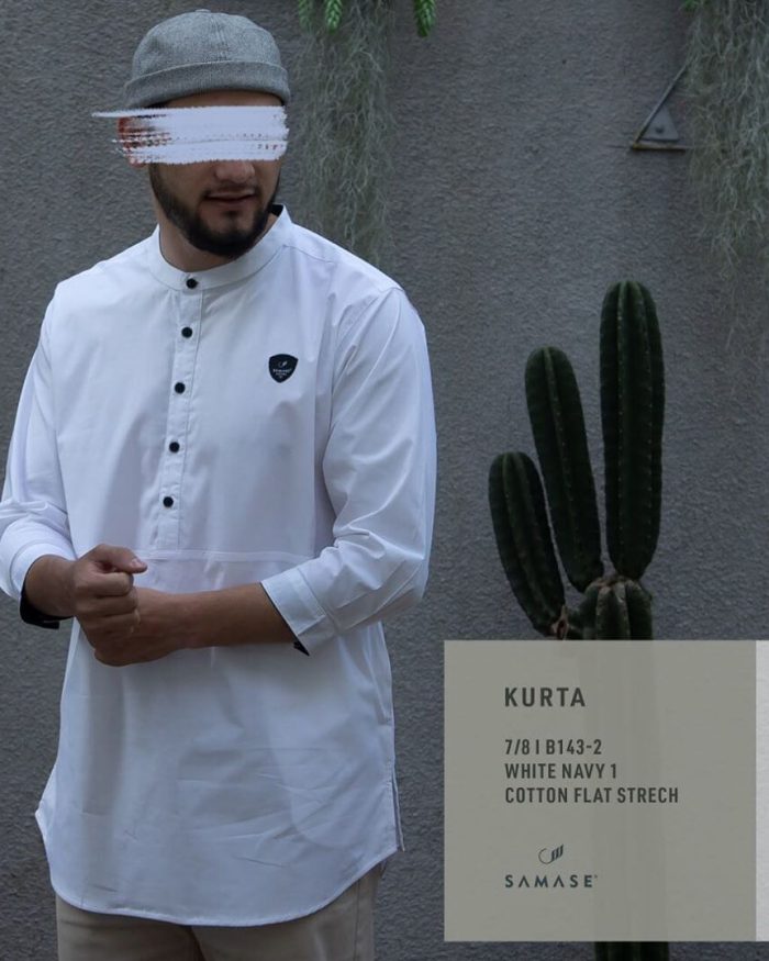 Kurta 7/8 B1432 White Navy Cotton Flat Stretch