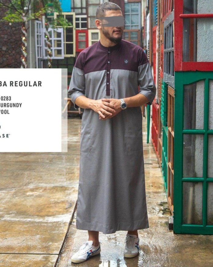 jubah-samase-3-4-reguler-jubba-reguler-3-4-a0283-grey-burgundy-semi-wool