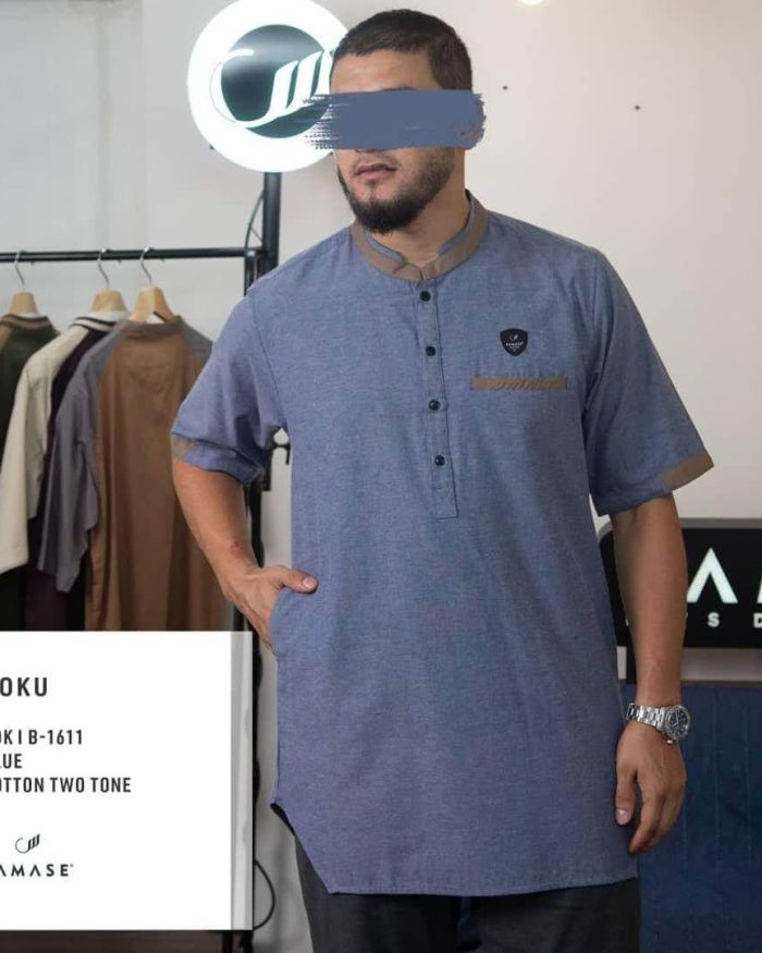 koku-pendek-b1611-blue-cotton-two-tone