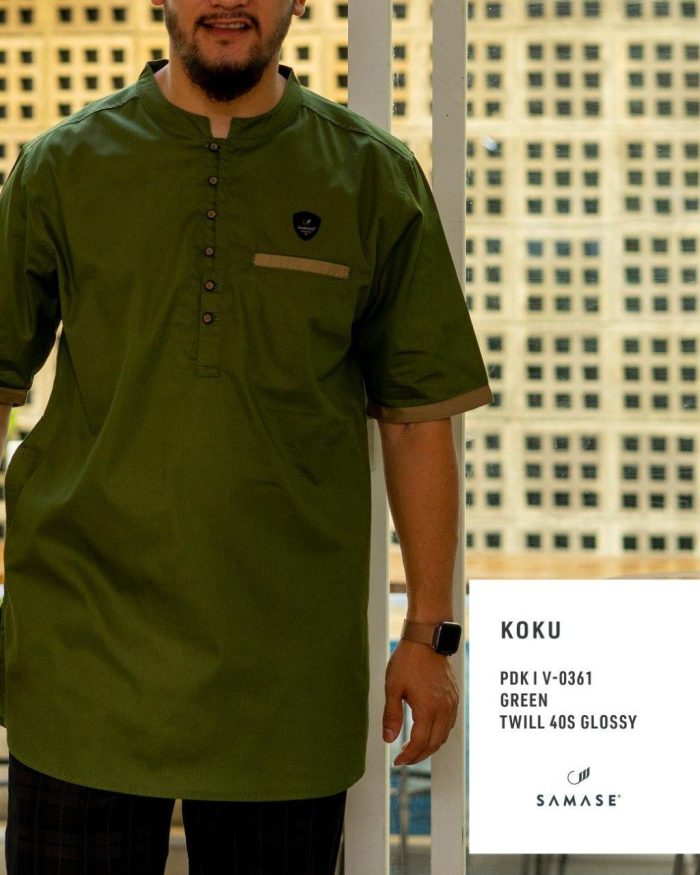 koku-pendek-v0361-green-twill-40s-glossy