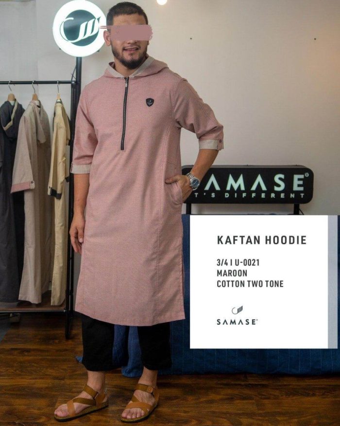 Kaftan Hoodie 3/4 u0021 Maroon Cotton Two Tone