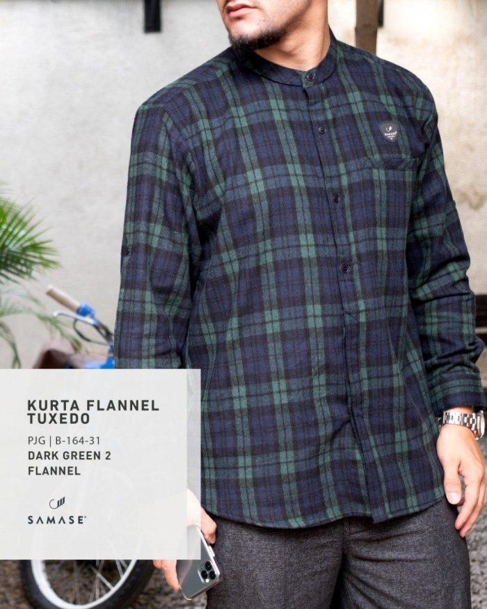 Kurta Tuxedo Panjang b16431 Dark Green 2 Flannel