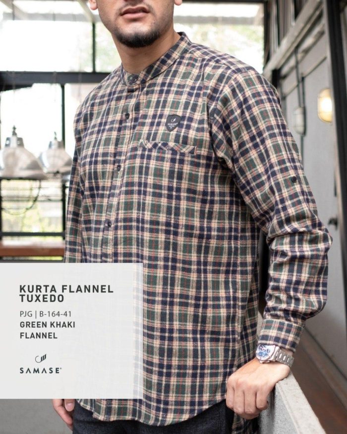 kurta-tuxedo-panjang-b16441-green-khaki-flannel