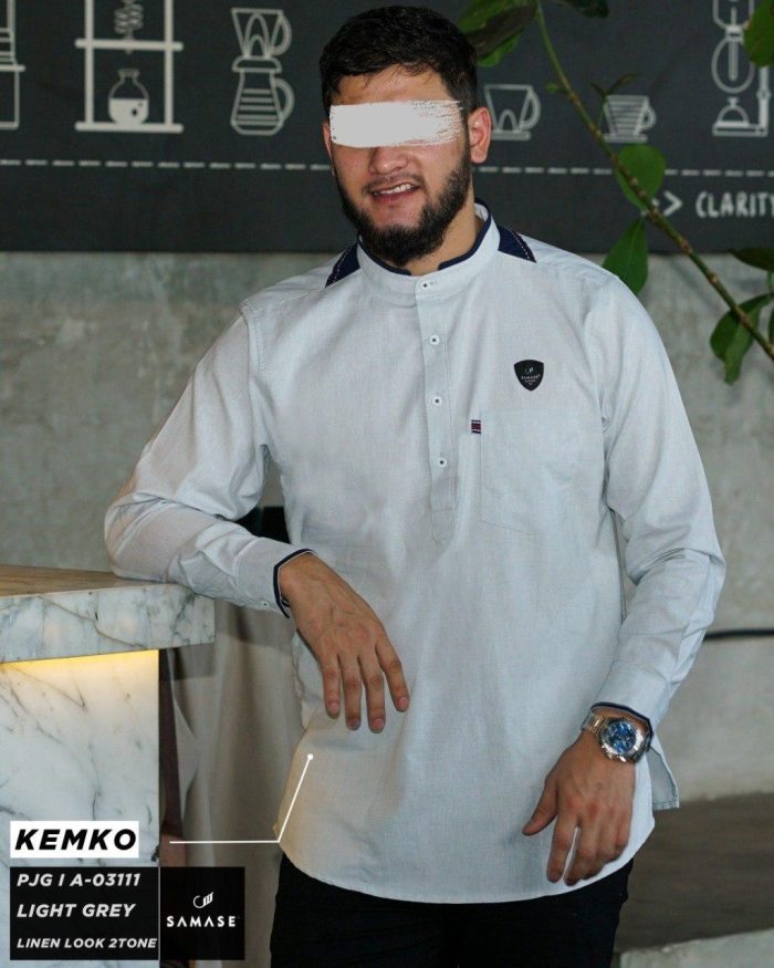 Kemko Panjang A03111 Light Grey Linen Look Two Tone