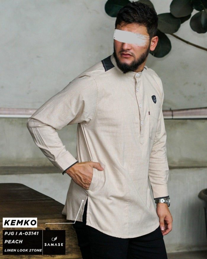 Kemko Panjang A03141 Peach Linen Look Two Tone