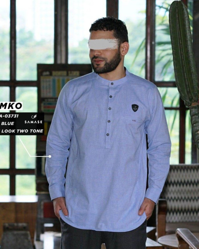 Kemko Panjang a03731 Light Blue Linen Look Two Tone