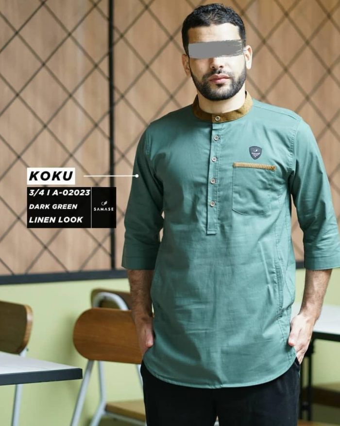 Koku 3/4 a02023 Dark Green Linen Look
