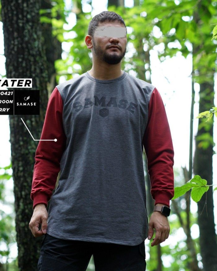 Sweater Crewneck Panjang x0042 Grey Maroon Baby Terry
