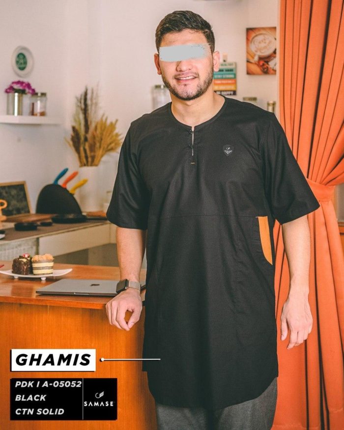 Ghamis Pendek a05052 Black Cotton Solid