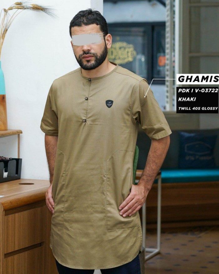 Ghamis Pendek v03722 Khaki Twill 40s Glossy