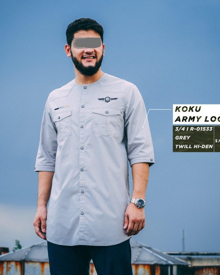 Koku Army Look 3/4 r01533 Grey Twill 40s Hidden