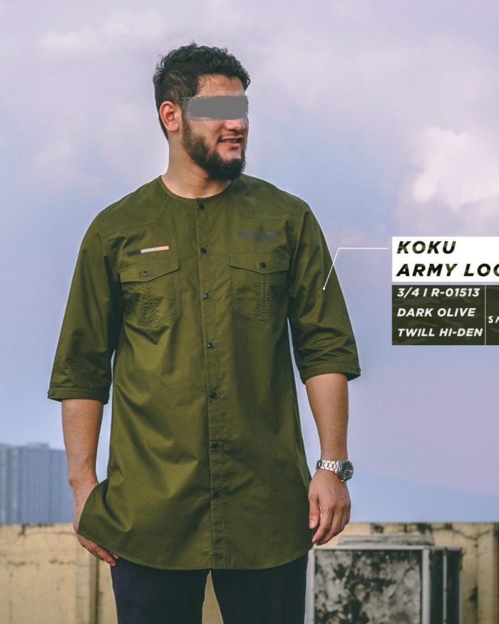 Koku Army Look 3/4 r01613 Dark Olive Twill 40s Hidden