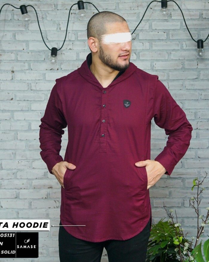 Kurta Hoodie Panjang a05131 Maroon Cotton Solid