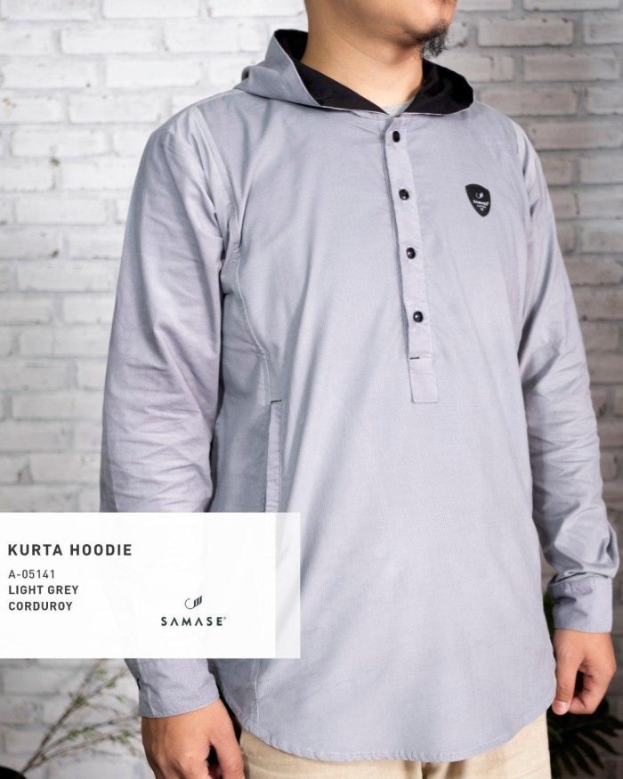 Kurta Hoodie Panjang a05141 Light Grey Corduroy