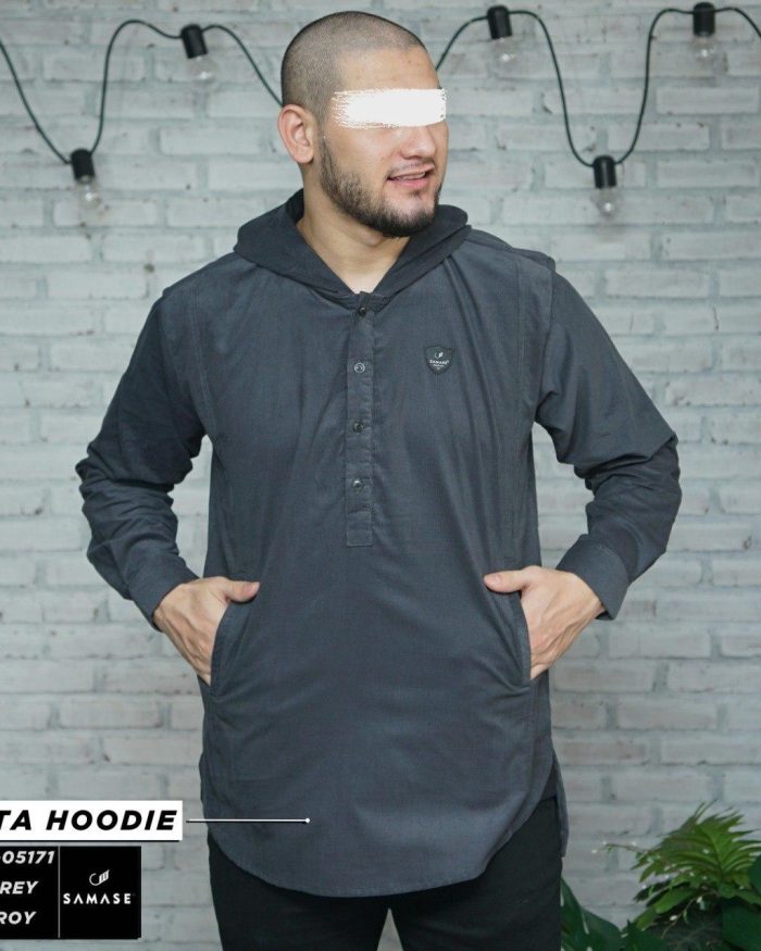 Kurta Hoodie Panjang a05171 Dark Grey Cotton Solid
