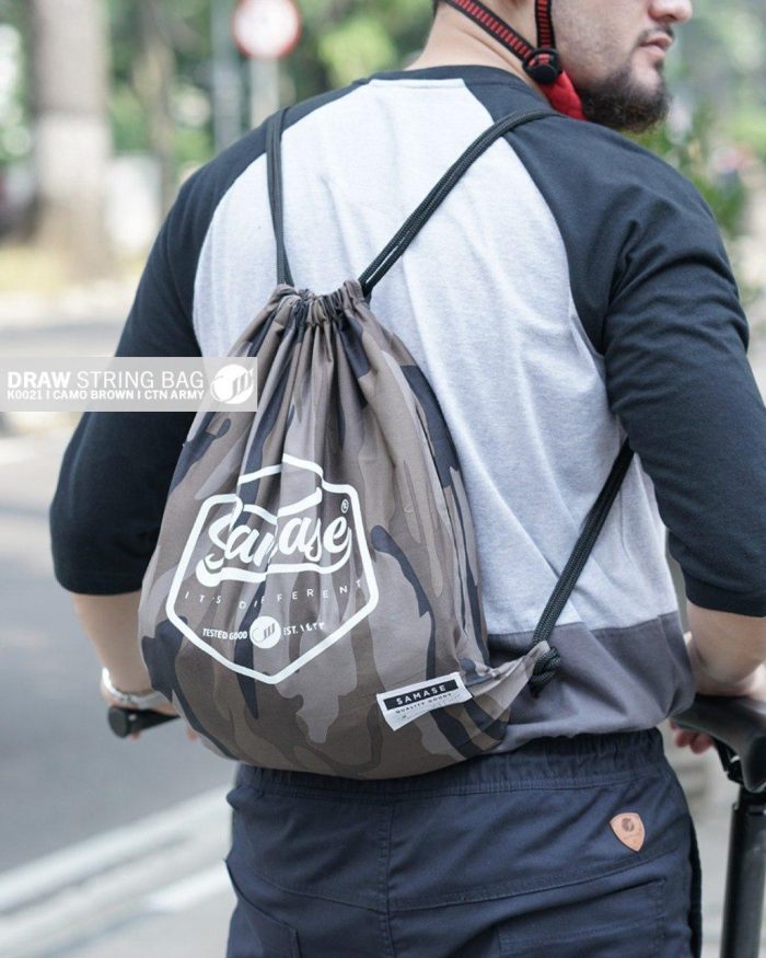 Draw String Bag k0021 Camo Brown Cotton Army