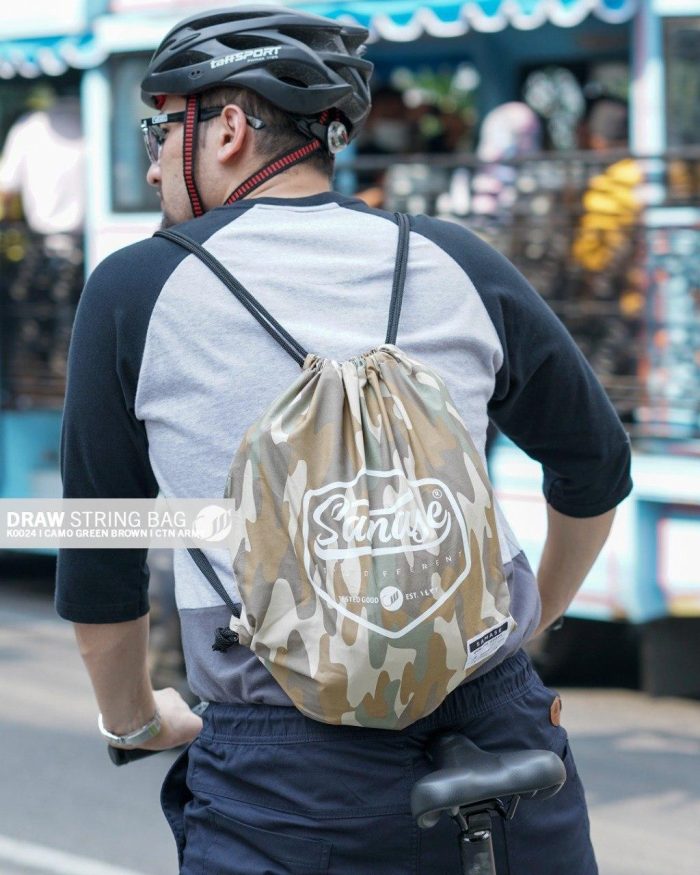 Draw String Bag k0023 Camo Green Brown Cotton Army