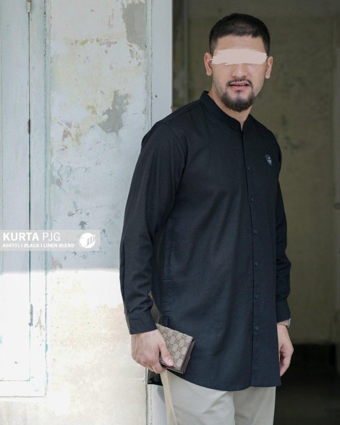 Kurta Panjang a04731 Black Linen Blend