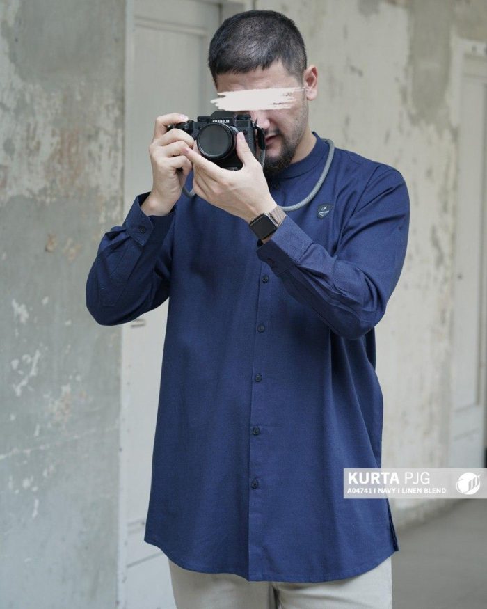Kurta Panjang a04741 Navy Linen Blend