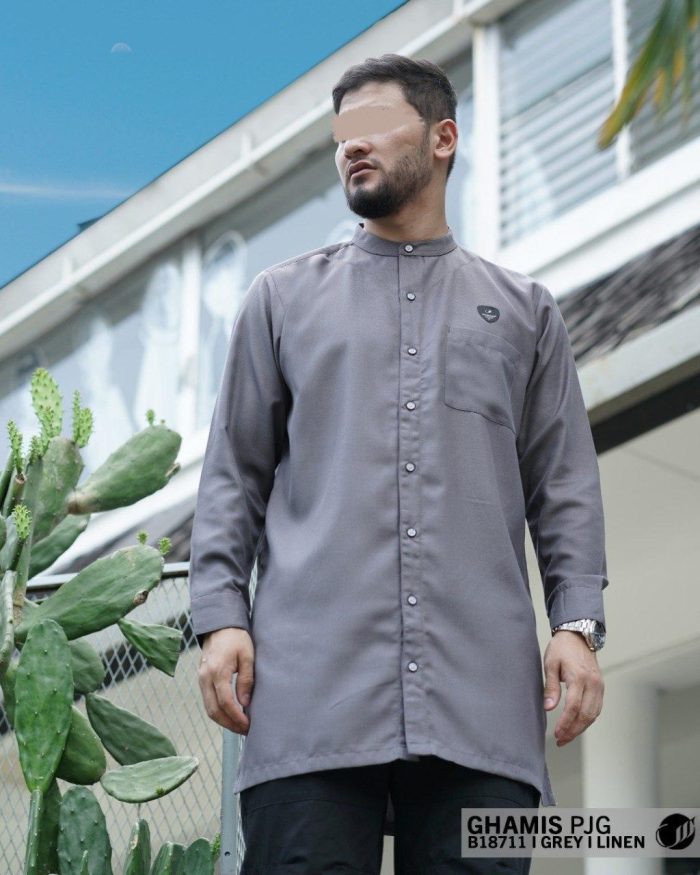 Ghamis Panjang b18711 Grey Linen
