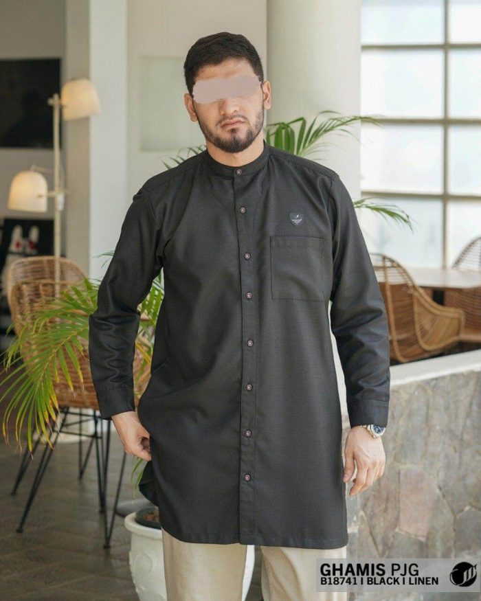 Ghamis Panjang b18741 Black Linen
