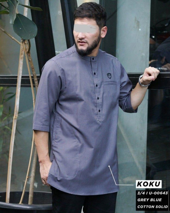 Koku 3/4 u00643 Grey Blue Cotton Solid