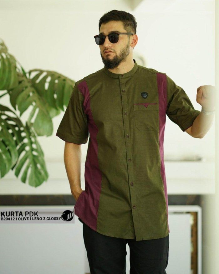 Kurta Panjang b20412 Olive Leno 3 Glossy