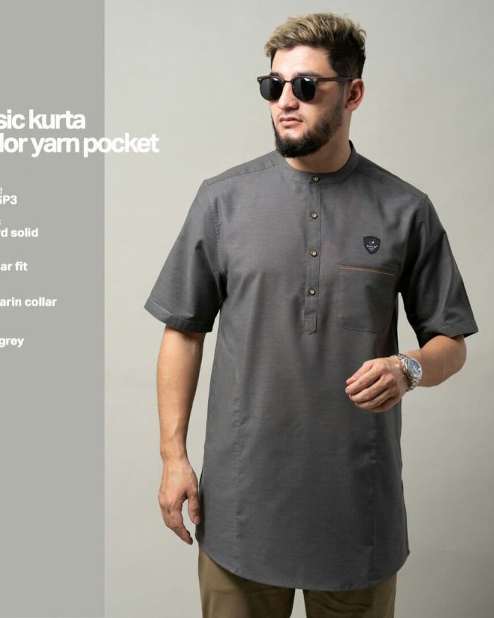 Kurta Basic Pendek U-016P3 Dark Grey Oxford Solid