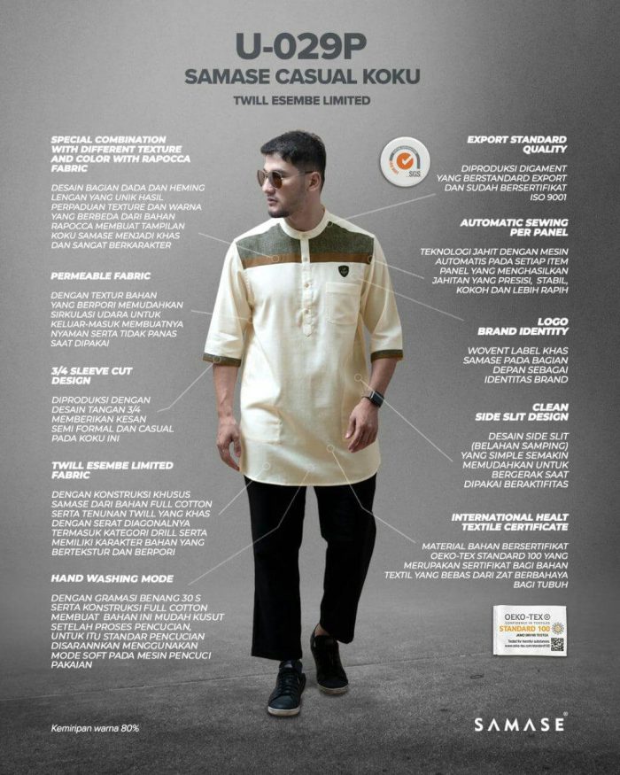 Koku Casual Lengan 3/4 Oxford
