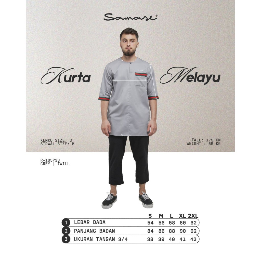 SAMASE KURTA MELAYU R105P I TWILL - Gambar 2