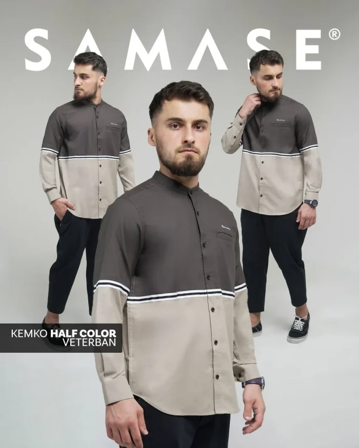 SAMASE Kemko Color Block Lengan Panjang - U146P Cotton Oxford