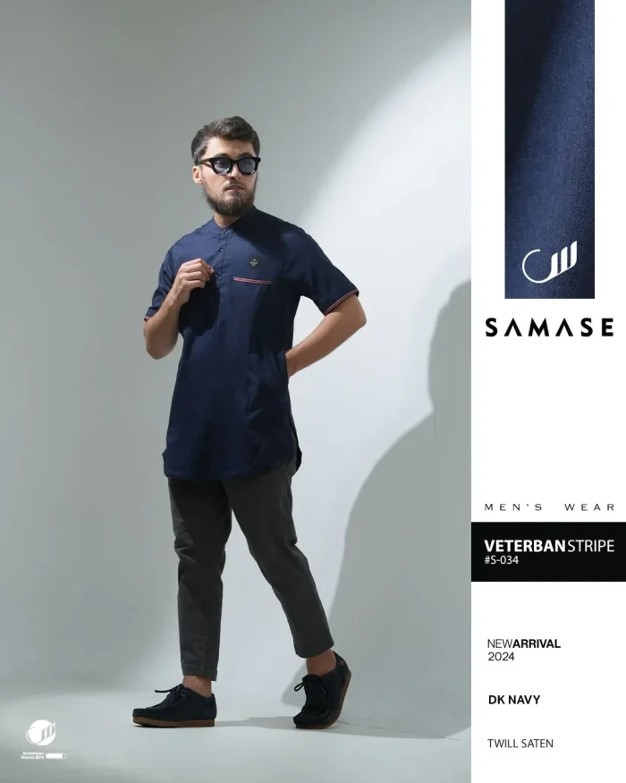SAMASE Kurta Vitterband Stripe Lengan Pendek - S034 Twill Saten