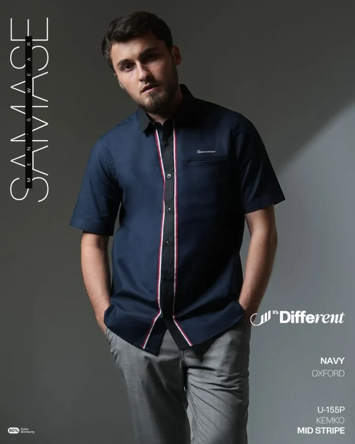 SAMASE Kemko Mid Stripe Lengan Pendek - U155P Cotton Oxford